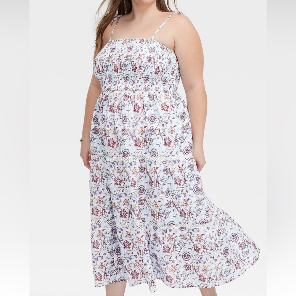 Roller rabbit x target women’s floral tie-shoulder tiered maxi a-line dress-Blue - Picture 3 of 6